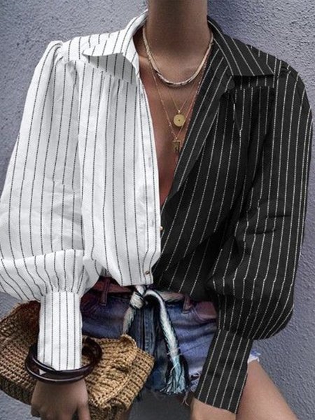 

Urban Striped Regular Fit Long Sleeve Blouse, Black-white, Blouses and Shirts