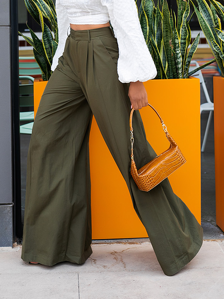 

Autumn A-Line High No Elasticity WaistUrban Loose Fashion Pants, Army green, Wide Leg Pants