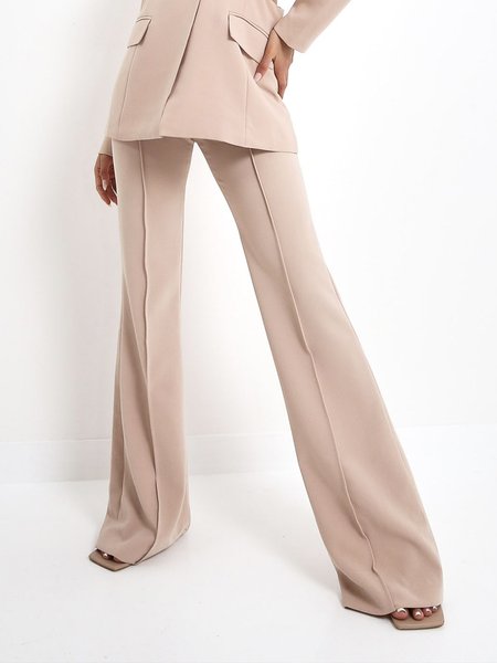 

Khaki Daily Long Regular Fit Fashion Pants, Wide Leg Pants