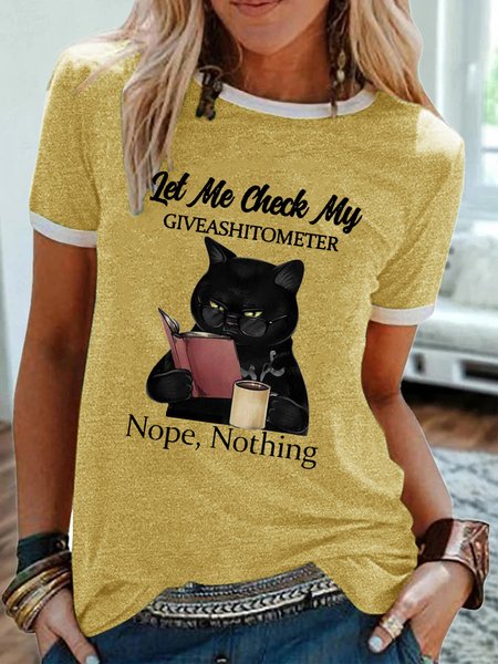 

Womens Funny Letter Cute Black Cat Casual T-Shirt, Yellow, T-shirts
