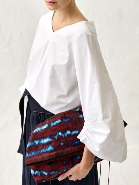 

White Long sleeve Plain Simple V neck Top, Blouses and Shirts