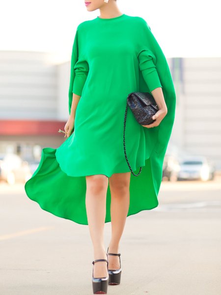 

Crew Neck Elegant Irregular Craftsmanship Plain Dress, Green, Midi Dresses
