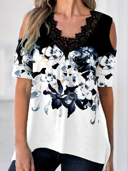 

Casual Loose Cotton-Blend Tops, White, Shirts & Blouses