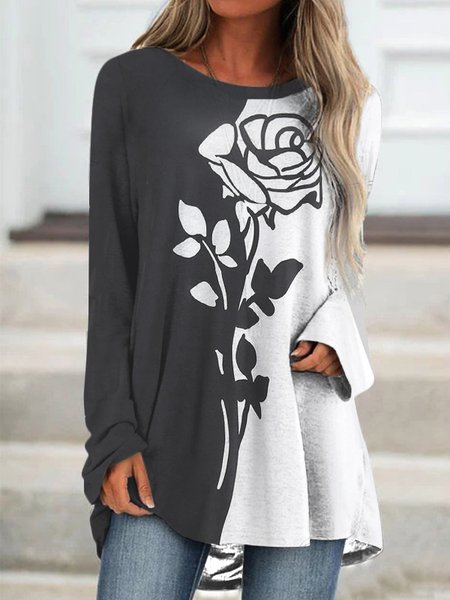 

Raglan Sleeve Color Block Loose T-Shirt, Black-white, Shirts & Blouses
