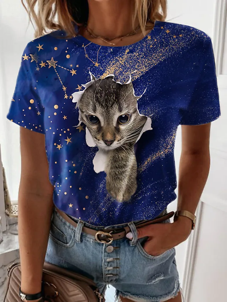

Casual Regular Fit Animal Crew Neck T-Shirt, Purplish blue, Tees & T-shirts