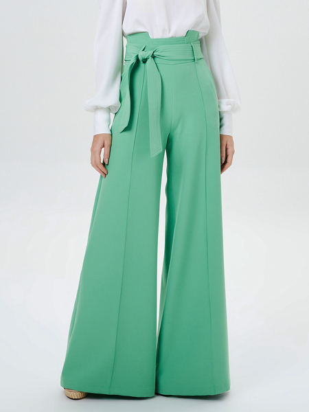 

Autumn High Waist A-Line Commuting Urban Fashion Pants, Green, Wide Leg Pants