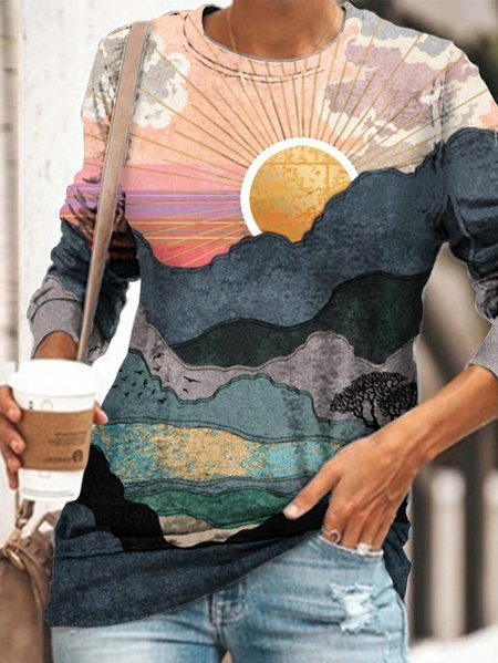 

Casual Landscape Print Sweatshirts, Multicolor, Sweatshirts & Hoodies