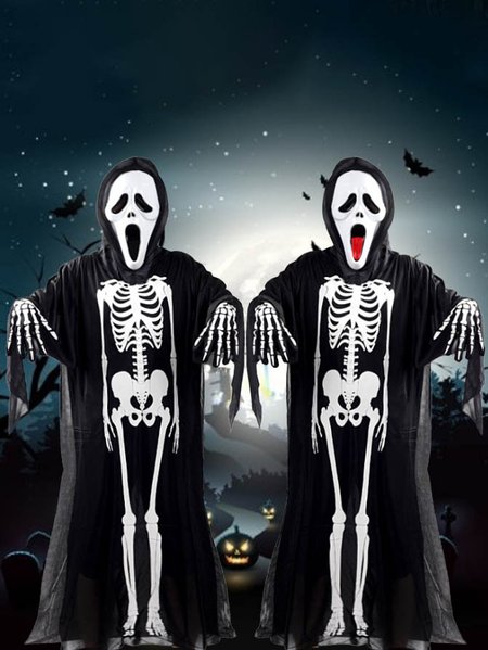 

4pcs Halloween Skeleton Skeleton Ghost Clothes Masquerade Costumes, Black, Men Other Acc