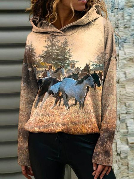 

Western Print Knit Hoodie, Multicolor, Sweatshirts & Hoodies