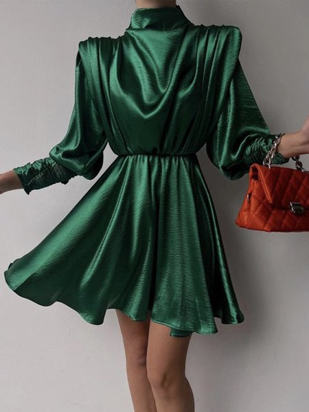 

Elegant Regular Fit Long Sleeve Mini Dress, Green, Mini Dresses