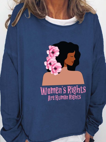 

Women Floral Figure Letter Loose Sweatshirts, Blue, Hoodies&Sweatshirts