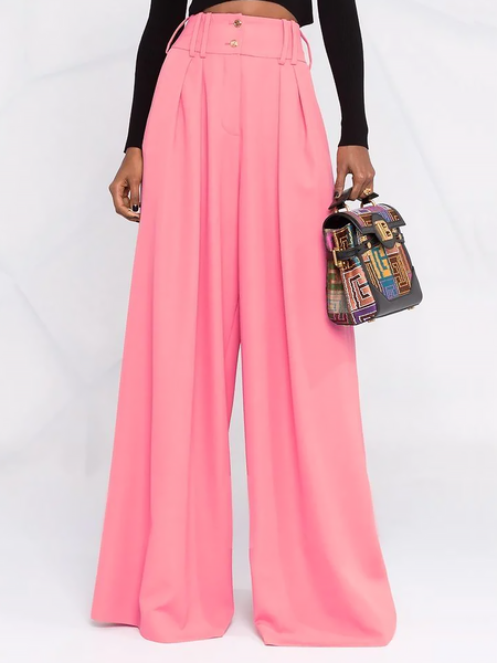 

Autumn A-Line High Waist Commuting Urban Fashion Pants, Pink, Wide Leg Pants