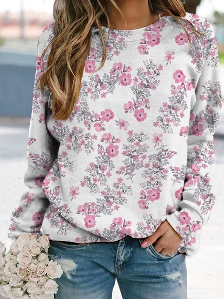 

Floral print loose top sweater plus size, Pink, Sweatshirts & Hoodies