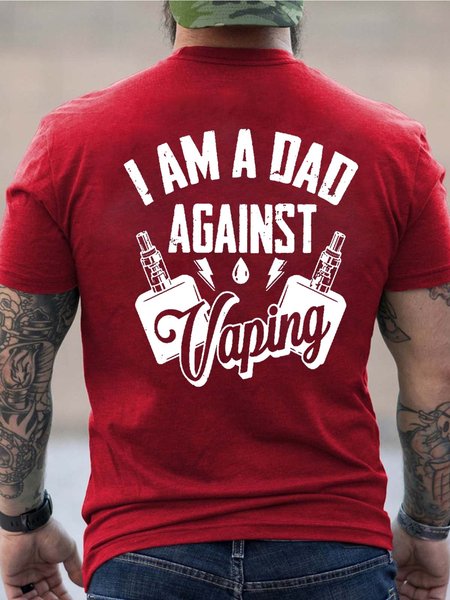 

Men Father Figure Letter Loose Cotton Crew Neck T-Shirt, Red, T-shirts