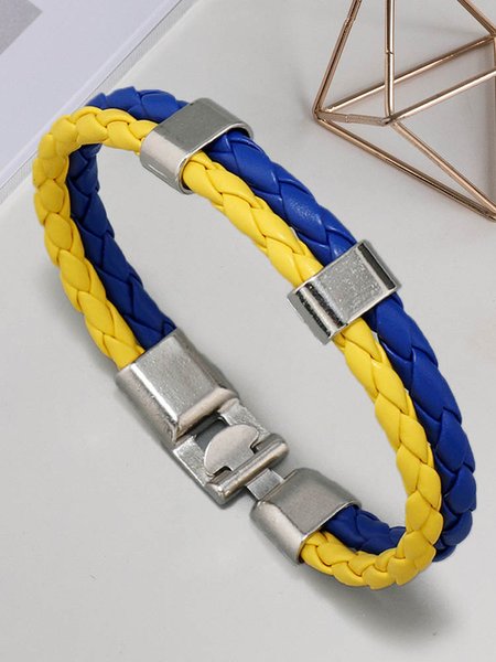 

Men's Fashion Multilayer Braided Leather Bracelet, Blue yellow, Men Bracelets
