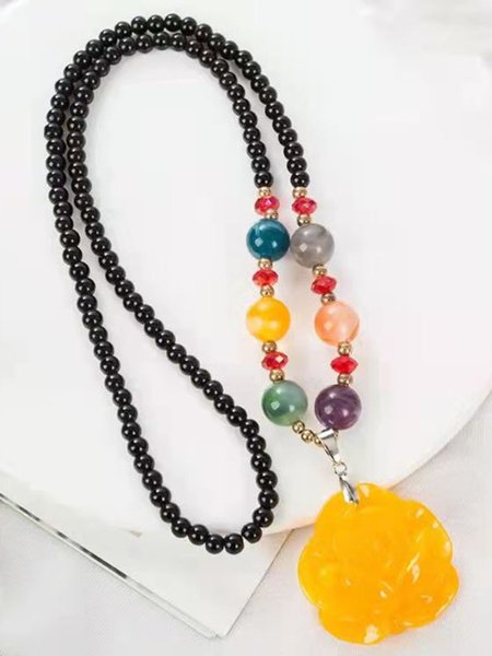 

Retro Ethnic Bionic Beeswax Beaded Long Sweater Chain, Color3, Necklaces