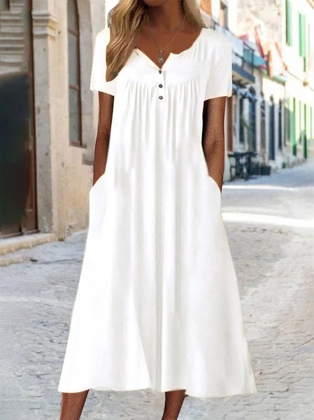 

JFN Crew Neck Casual Plain Short Sleeve Knit Midi Dress, White, Dresses