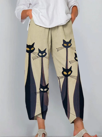 

Loose Cat Casual Pants, Multicolor, Pants