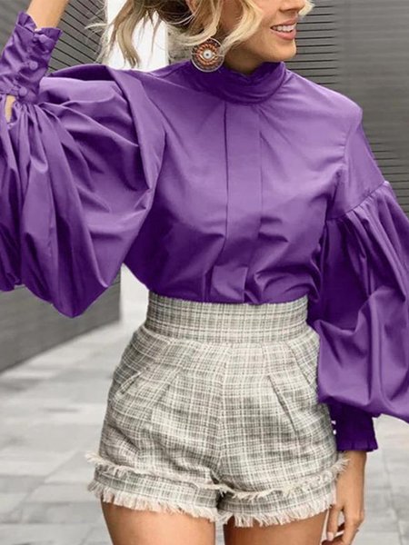

Urban Plain Long Sleeve Regular Fit Blouse, Purple, Blouses and Shirts