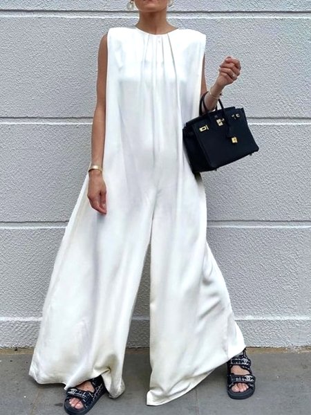 

Elegant Plain Loosen Daily Romper, White, Jumpsuits