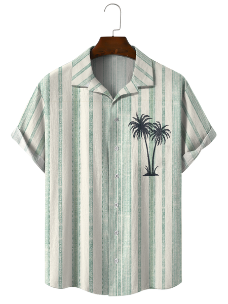 

Cotton and linen botanical floral print lapel comfortable linen shirt, As picture, Men's Floral shirt