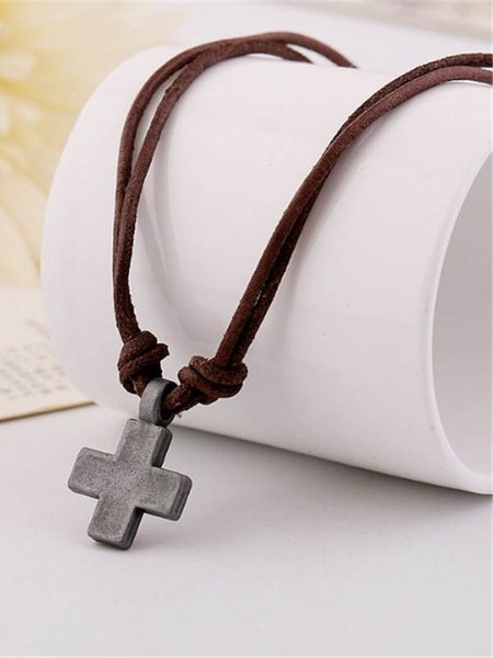 

Men's Vintage Leather Cross Necklace, Brown, Men Bracelets