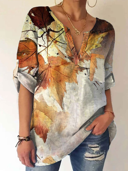 JFN V Neck Casual Ombre Loose Blouse, Multicolor, Shirts & Blouses