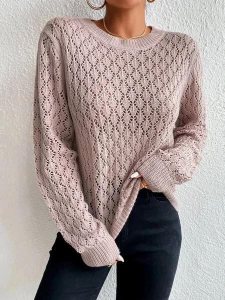 

Crew Neck Yarn/Wool Yarn Sweater, Dark pink, Sweaters