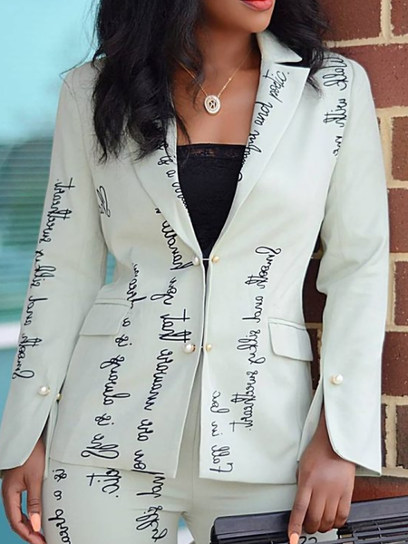 

Autumn Long sleeve H-Line No Elasticity Lapel Collar Text Letters Blazer, As picture, Blazers