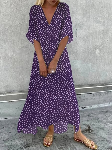 

Casual Polka Dots Short Sleeve V Neck Printed Dress, Purple, Dresses