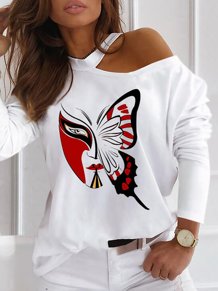 

Autumn Crew Neck Long sleeve H-Line Casual Daily T-Shirt, White, Tees
