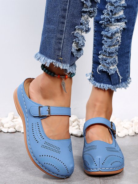 

Cutout Upper Casual Resort Mules, Sky blue, Flats