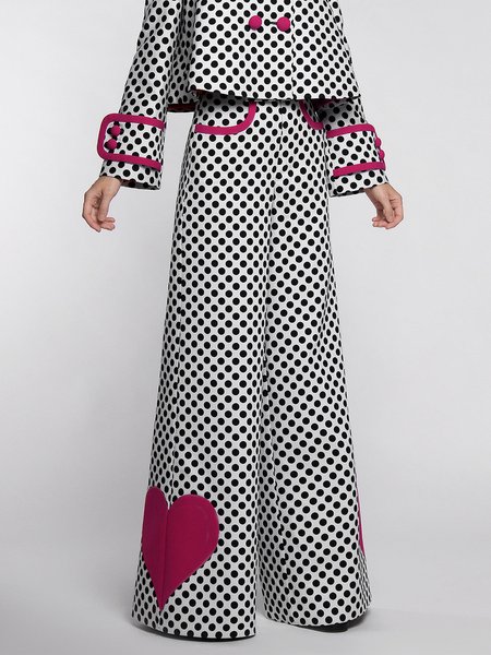 

Urban Fashion Regular Fit Polka Dots Pants, Black-white, Wide Leg Pants