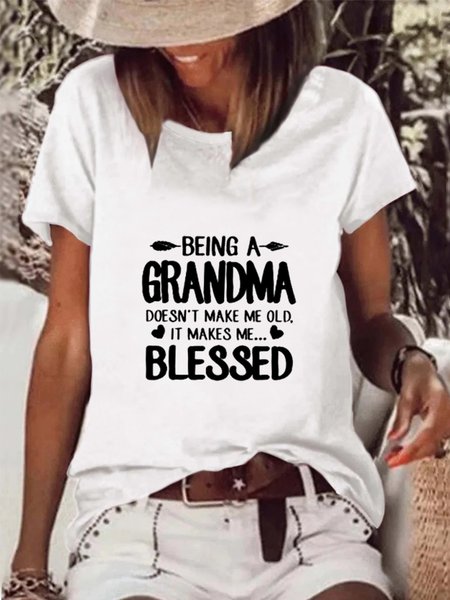 

Casual Short Sleeve Round Neck Printed Top T-Shirt, White, T-shirts