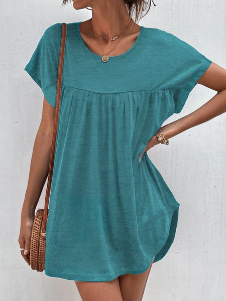 

Casual Plain Regular Fit Crew Neck Top, Aqua blue, Tops