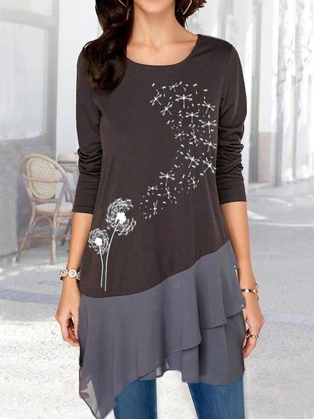 

Chiffon Dandelion Crew Neck Tops, Cameo brown, Shirts & Blouses