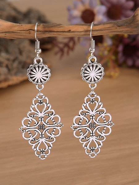 

Casual Vintage Ethnic Pattern Hollow Earrings, Silver, Earrings
