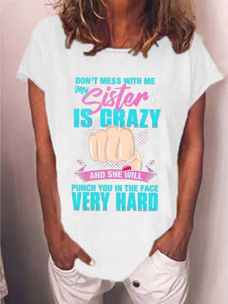 

Women Sisters Letter Printing Loose Figure T-Shirt, White, T-shirts