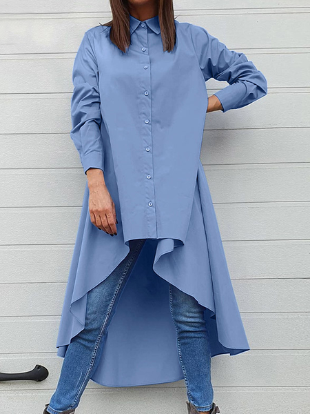 

Autumn Long sleeve A-Line Shirt Collar Daily Blouse, Blue, Blouses and Shirts