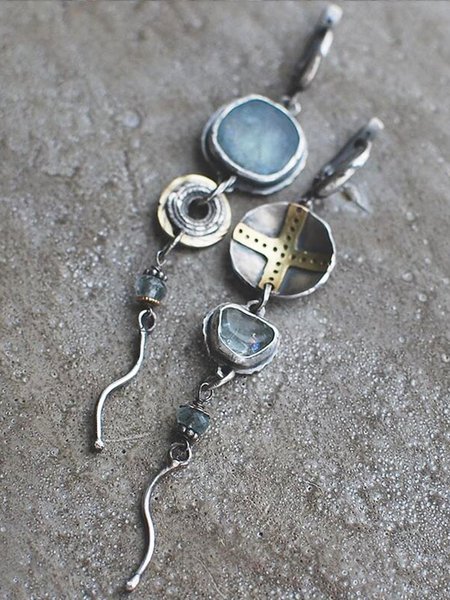 

Ethnic Style Distressed Crystal Pendant Earrings Vintage Jewelry, Silver, Earrings