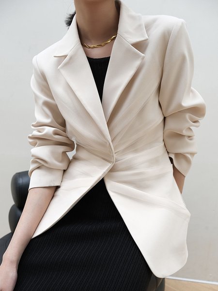 

Daily Long sleeve Regular Fit Lapel Collar Plain Blazer, Apricot, Blazers