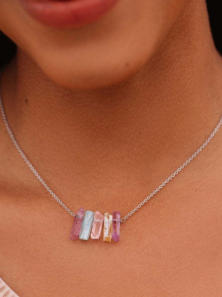 

Casual Natural Style Rough Cut Colored Crystal Necklace, Multicolor, Necklaces