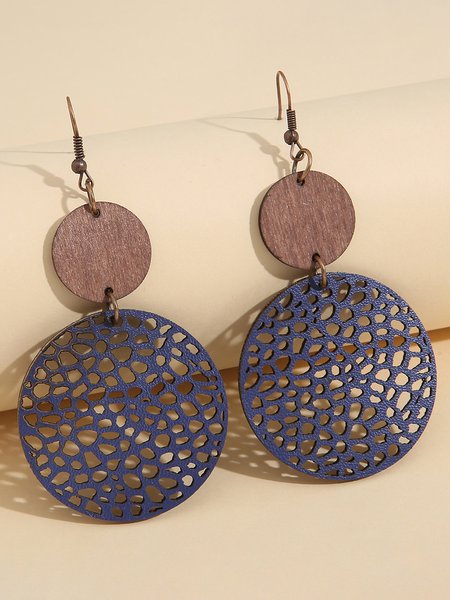 

Vintage Wood Hollow Ethnic Pattern Earrings, As picture, Earrings