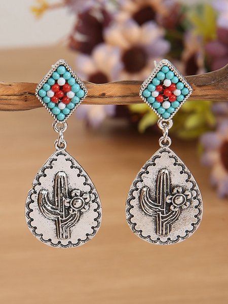

Vintage Casual Cactus Diamond Earrings, Silver, Earrings