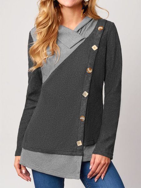 

Color Block Casual Buttoned Sweatshirts, Gray, Shirts & Blouses