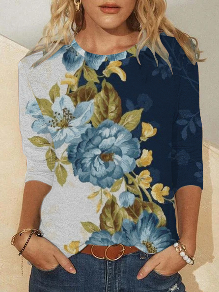 

Floral Crew Neck Casual T-Shirt, Multicolor, T-Shirts