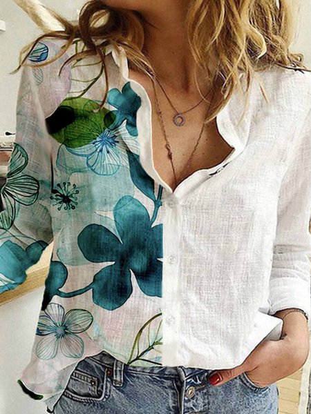 

Floral Shirt Collar Vacation Blouse, Multicolor, Shirts & Blouses