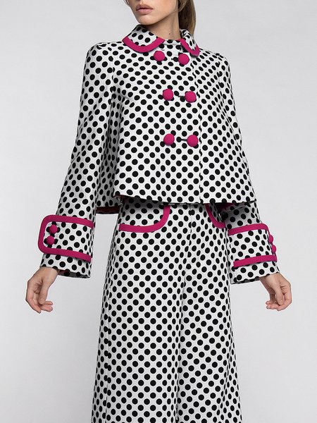 

Urban Loose Polka Dots Long Sleeve Coat, Black-white, Others