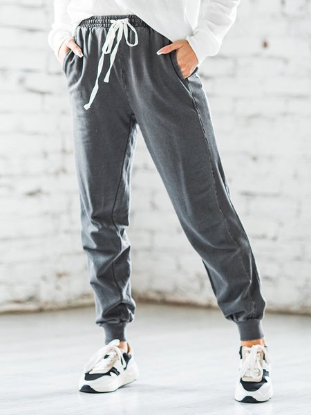 

Plain Loose Casual Drawstring Pants, Gray, Pants