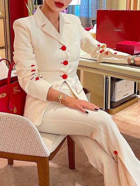 

Regular Fit Lapel Collar Plain Blazer, White, Blazers